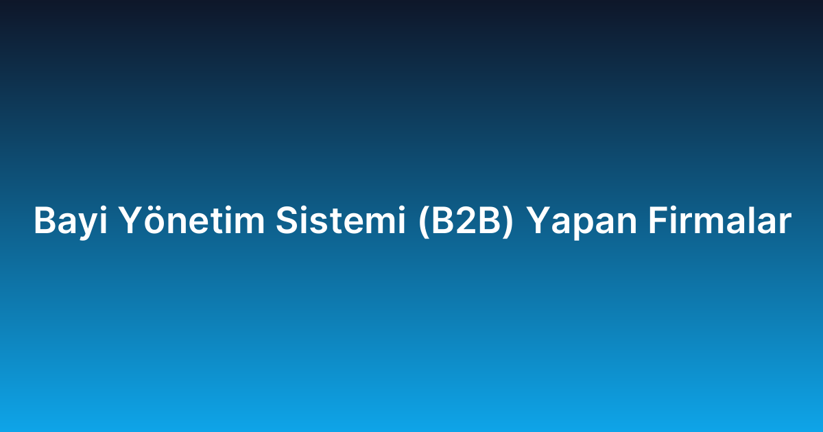 Bayi Yönetim Sistemi (B2B) Yapan Firmalar