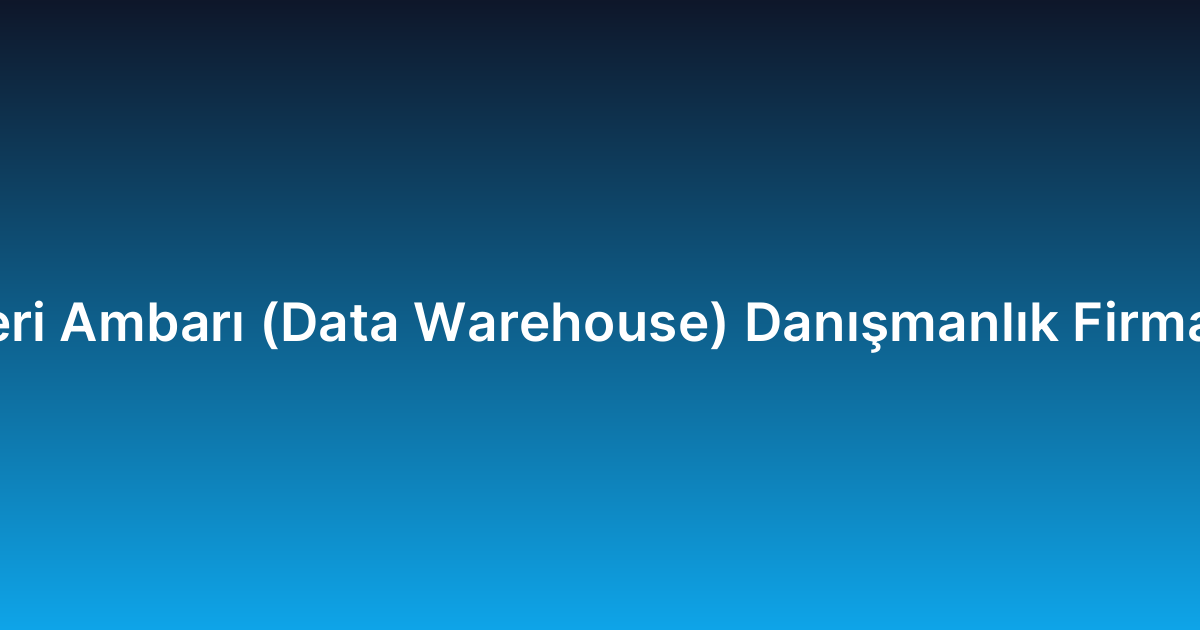 Veri Ambarı (Data Warehouse) Danışmanlık Firması