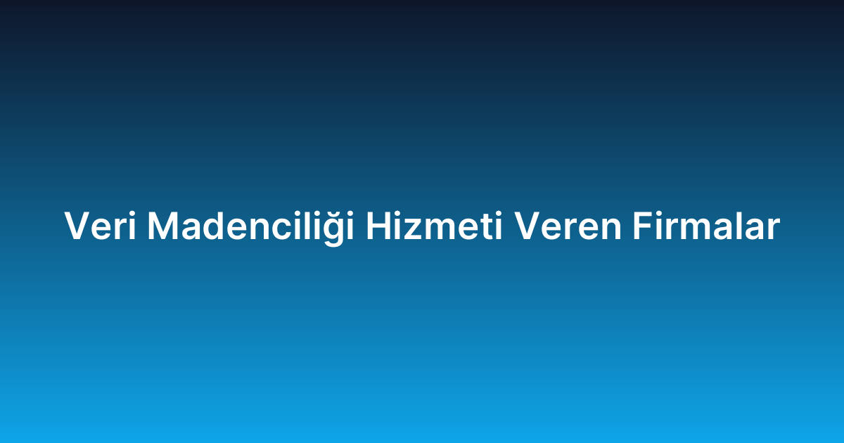Veri Madenciliği Hizmeti Veren Firmalar