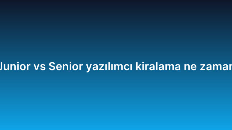 Junior vs Senior yazılımcı kiralama ne zaman